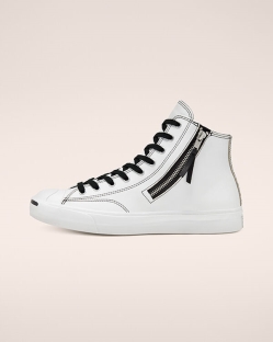 Converse Leather Side Zip Jack Purcell Női Magasszárú Fekete/Fehér | OJADXNF-HU